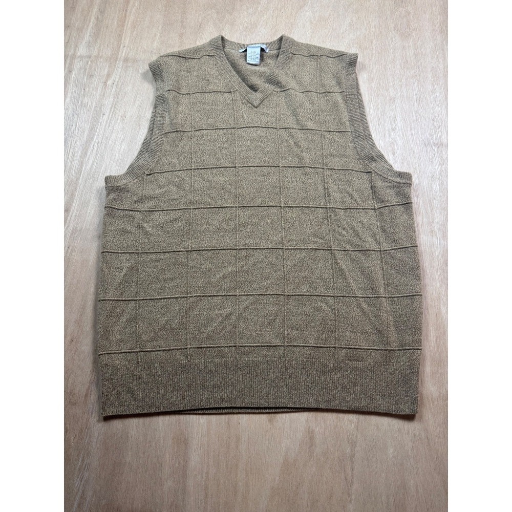 Geoffrey Beene Y2K Mens Tan Plaid V Neck Sweater Vest Acrylic Size L